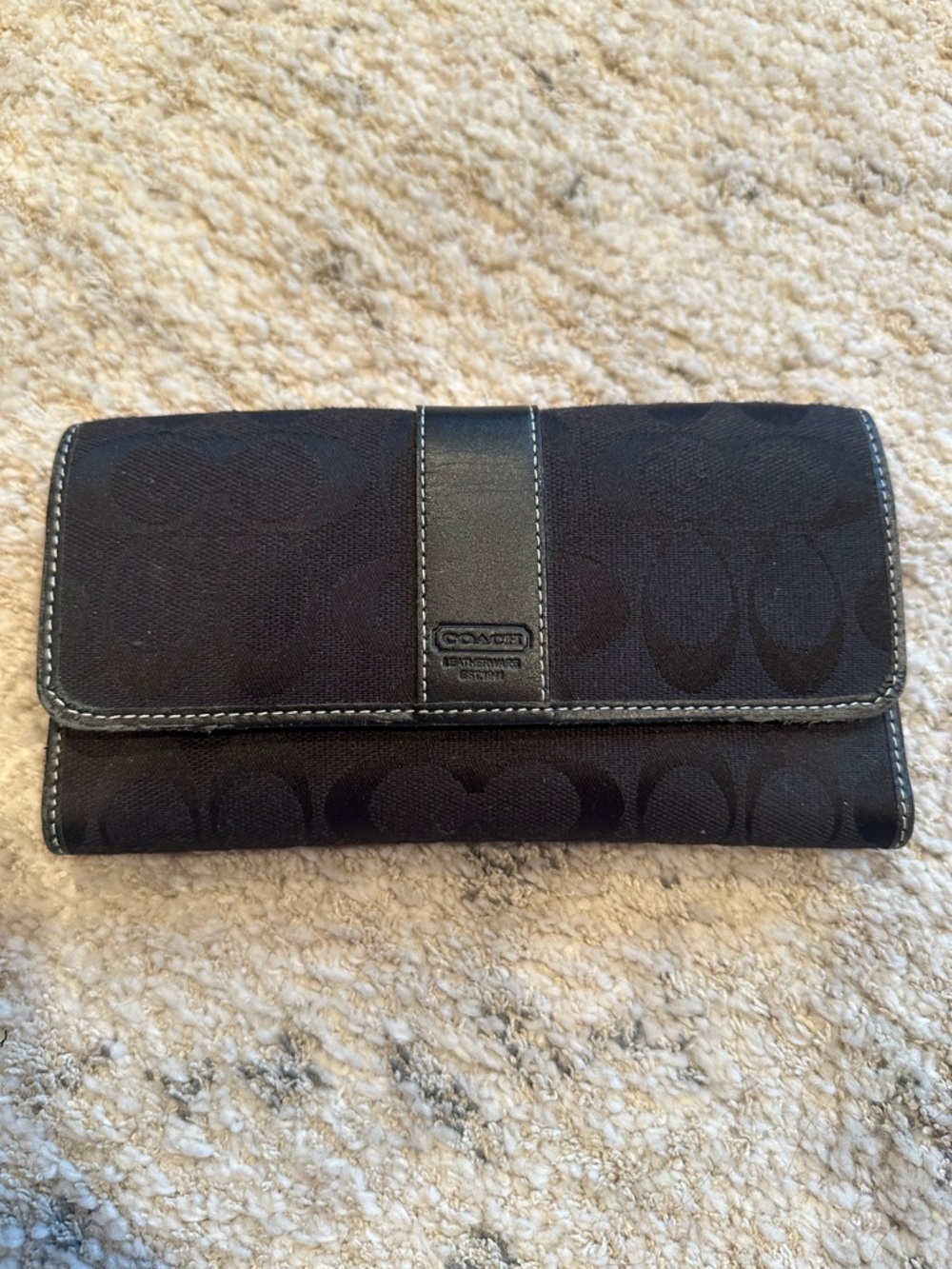 Coach Black Signature Continental Wallet with Leather Trim